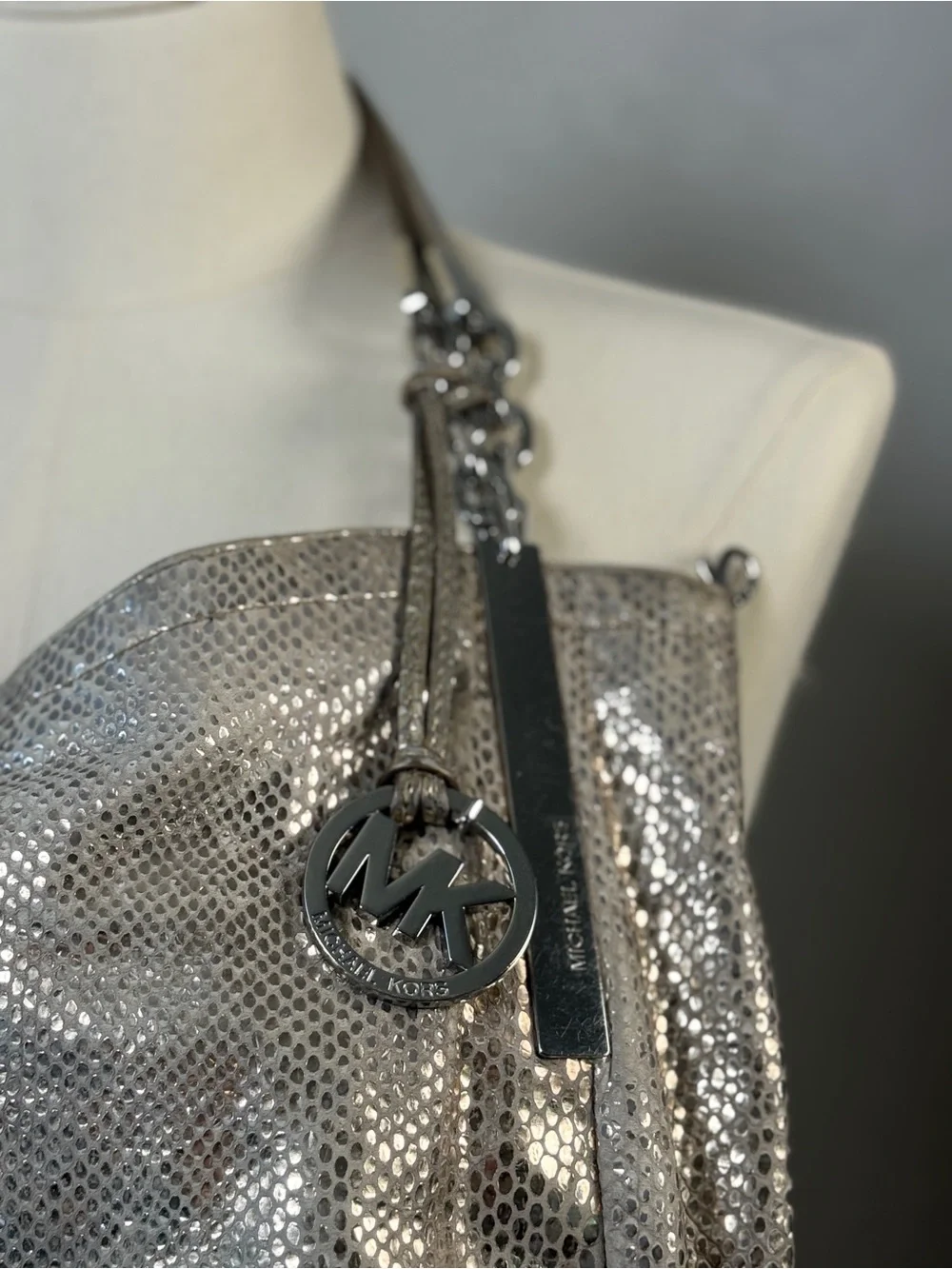 Michael Kors Metallic Silver Shoulder Hobo Bag